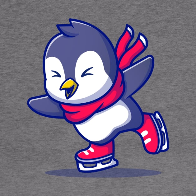 Cute Penguin Ice skating With Scarf Cartoon by Catalyst Labs